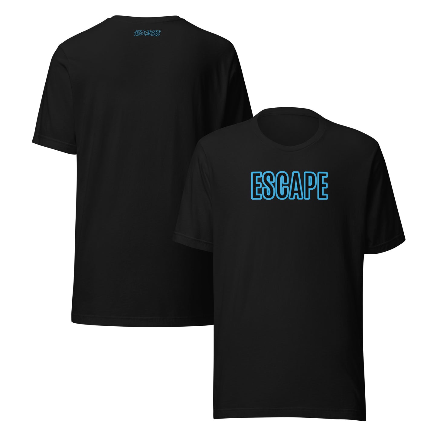ESCAPE black unisex T-shirt front graphic