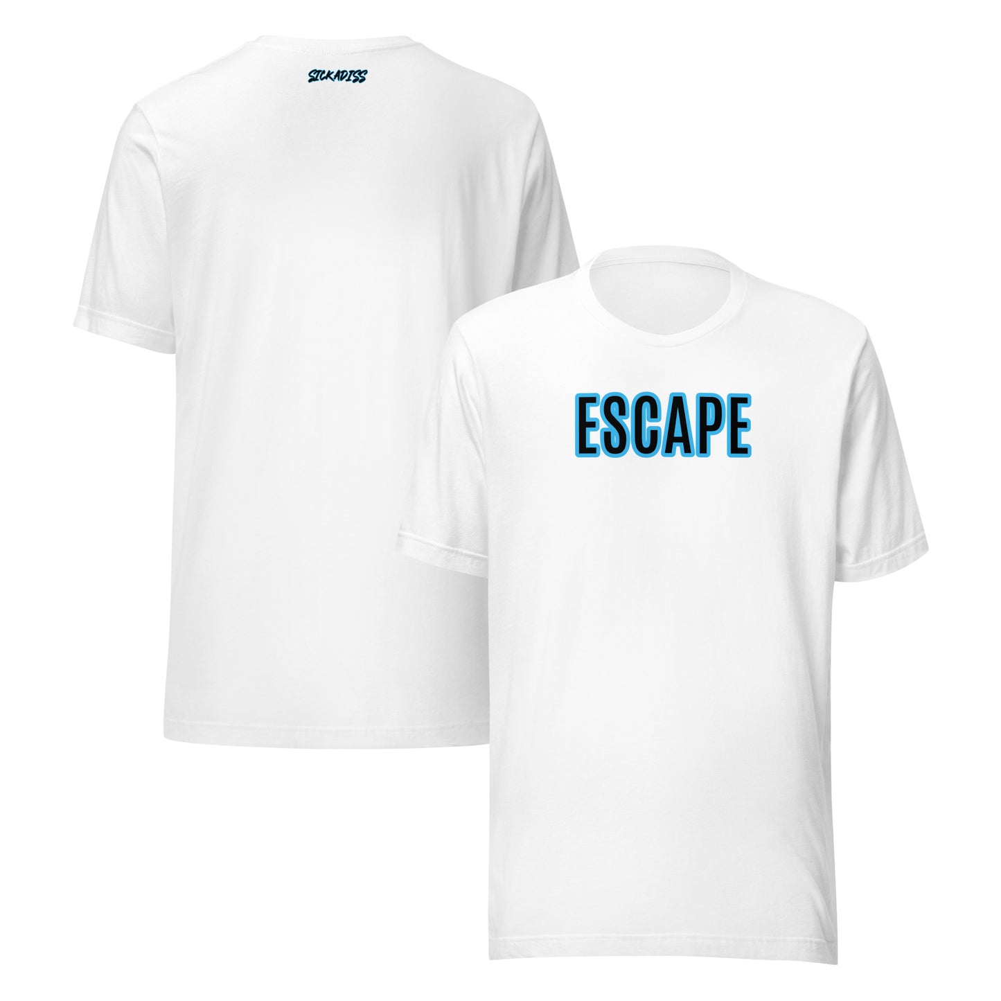 ESCAPE white unisex T-shirt front graphic