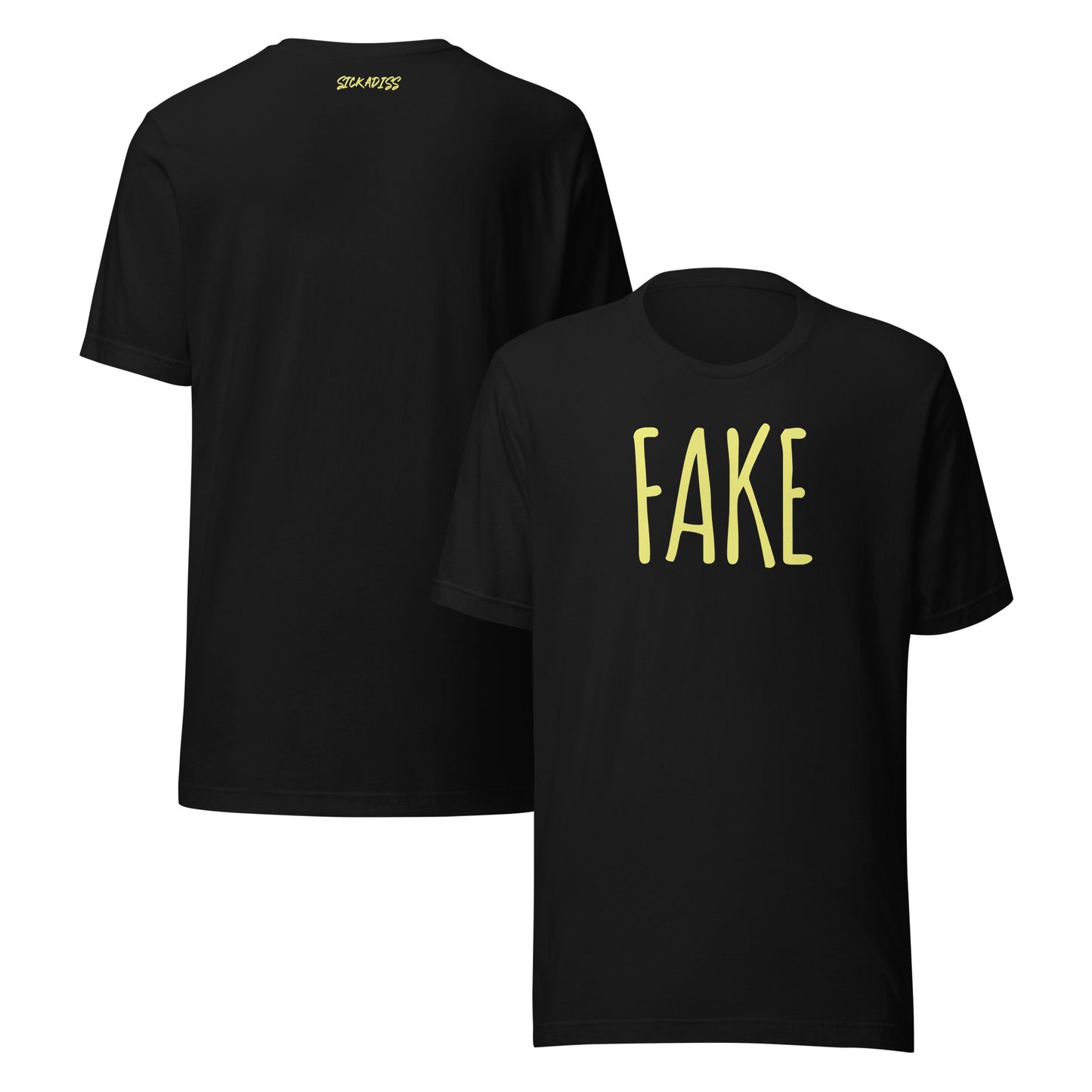 FAKE black unisex T-shirt front graphic