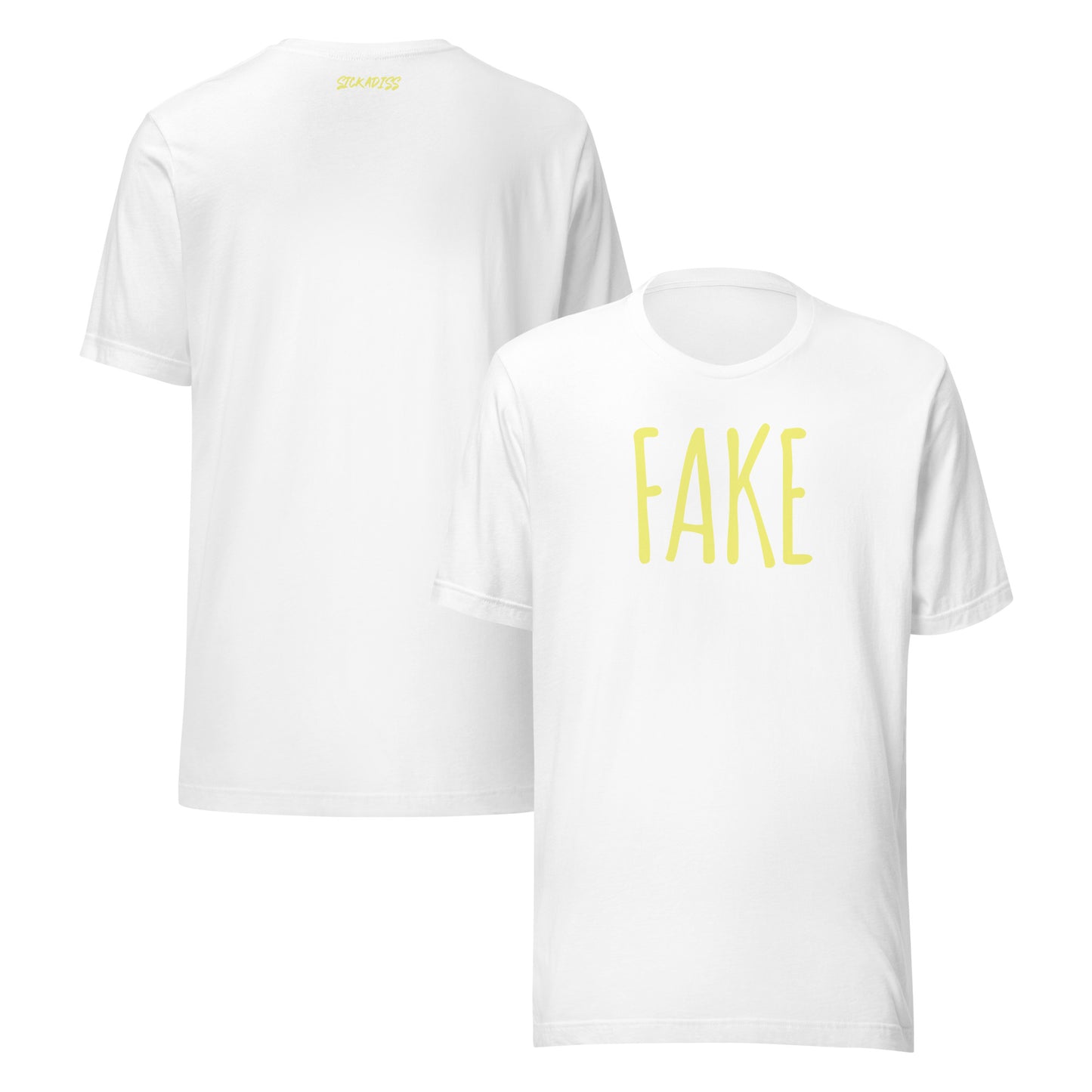 FAKE white unisex T-shirt front graphic