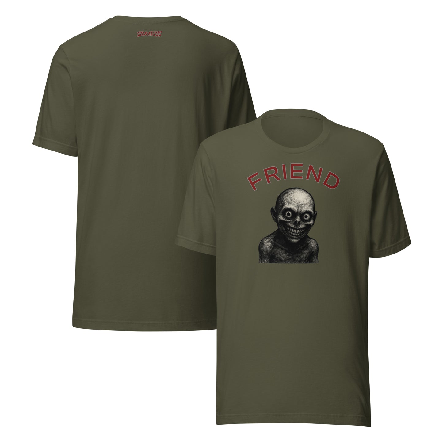 Friend military green unisex T-shirt front graphic
