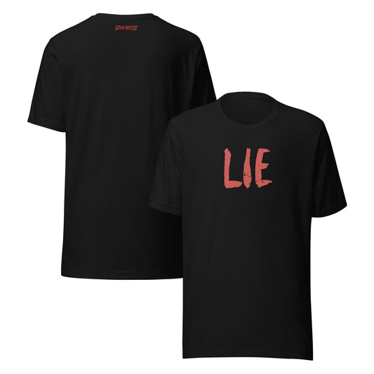 LIE black unisex T-shirt front graphic
