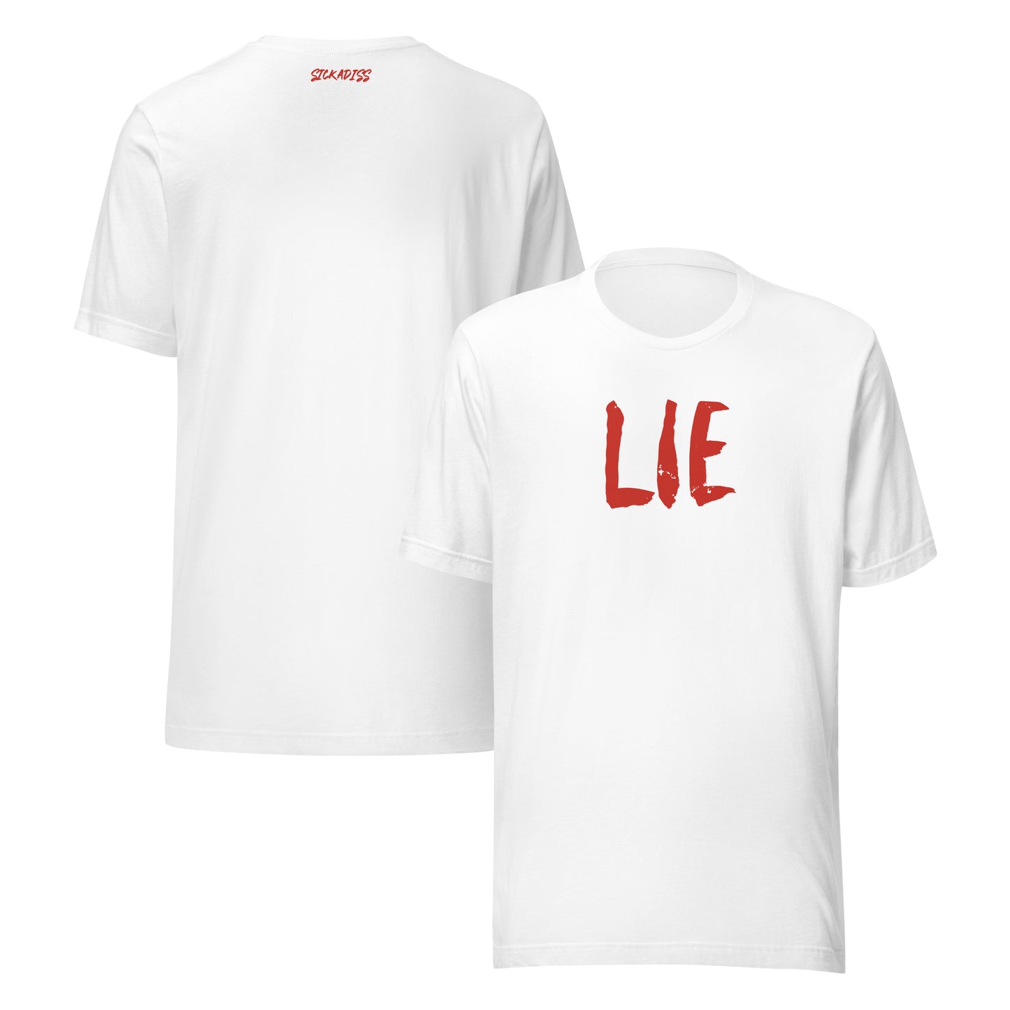 LIE white unisex T-shirt front graphic