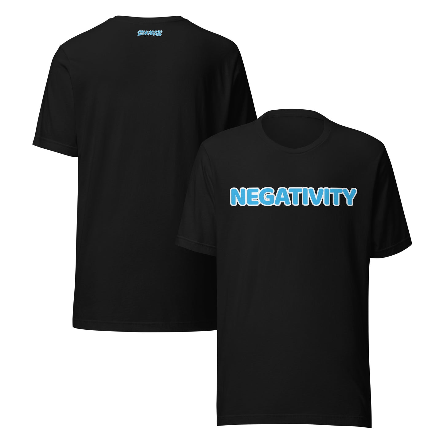 NEGATIVITY black unisex T-shirt front graphic