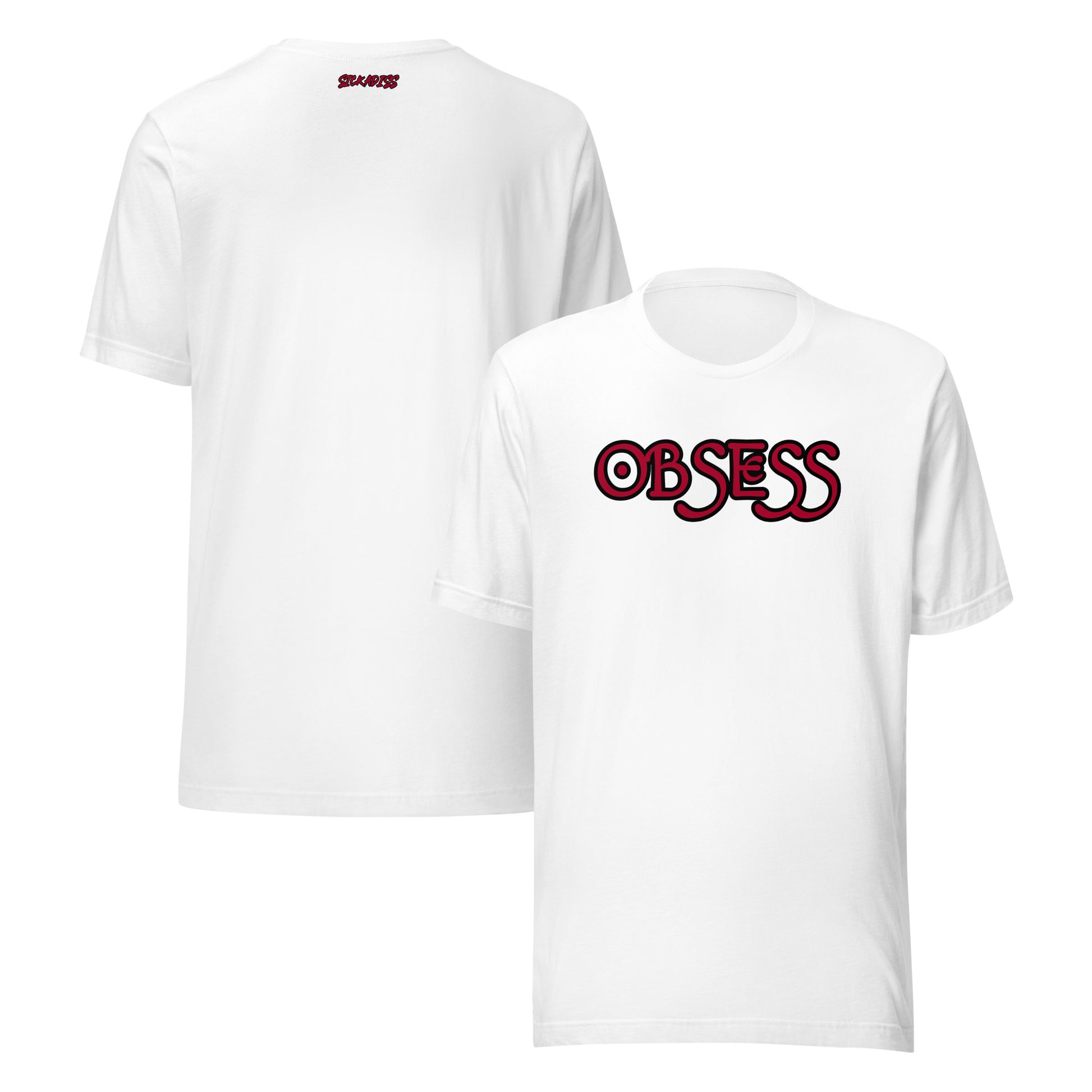 OBSESS white unisex T-shirt front graphic