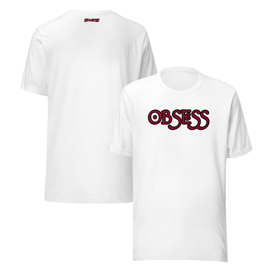 OBSESS white unisex T-shirt front graphic