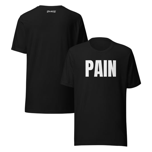 PAIN black unisex T-shirt front and back graphic
